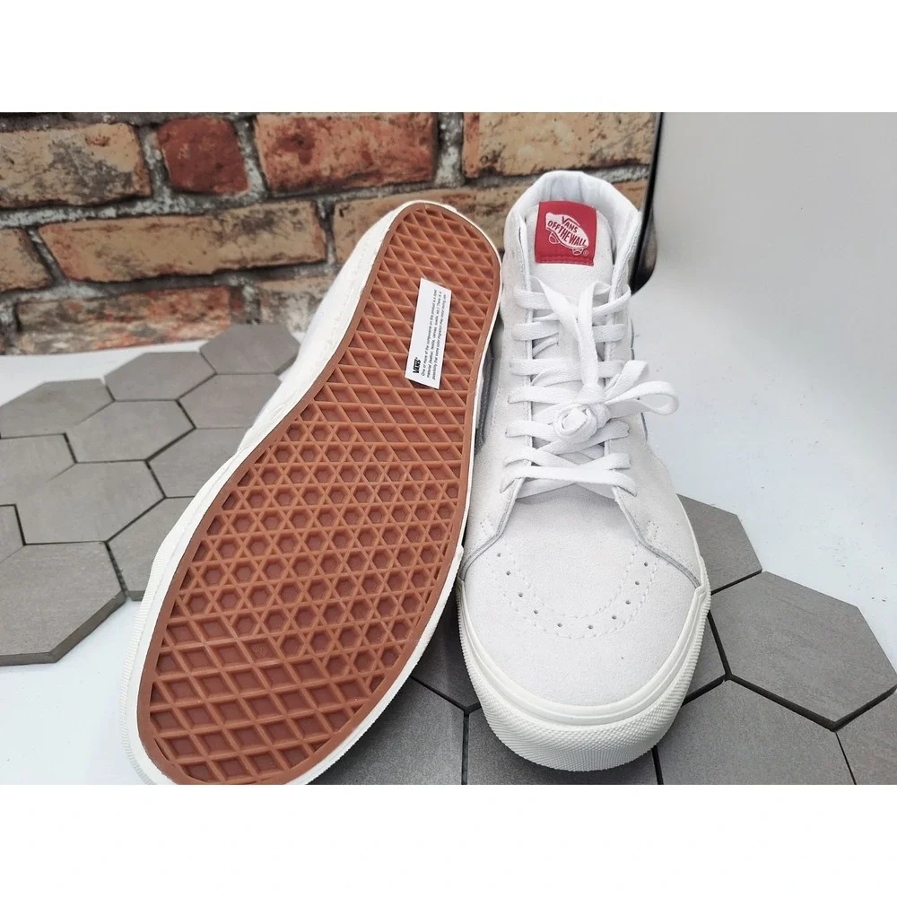 Vans Sk8-Hi Cream White Canvas Suede Leather Red Accents Men Sz 10 Secret Lover